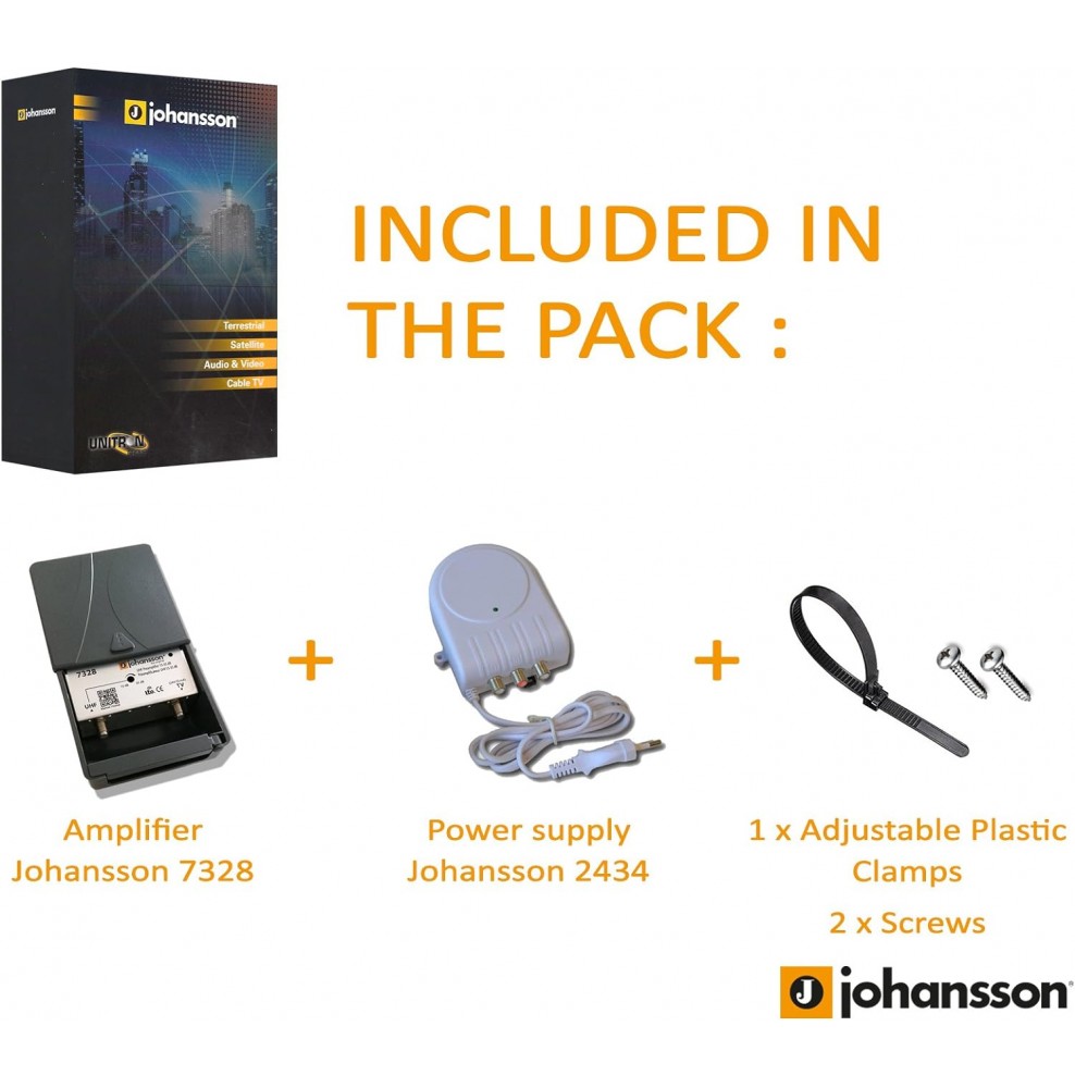 Pack HDSAT ANTENNE TNT TRINAPPE Gain 18dB UHF Rateau + Kit Preamplificateur De Mat 5G TNT UHF + Alim 12V 2 Sorties - Gain 38dB